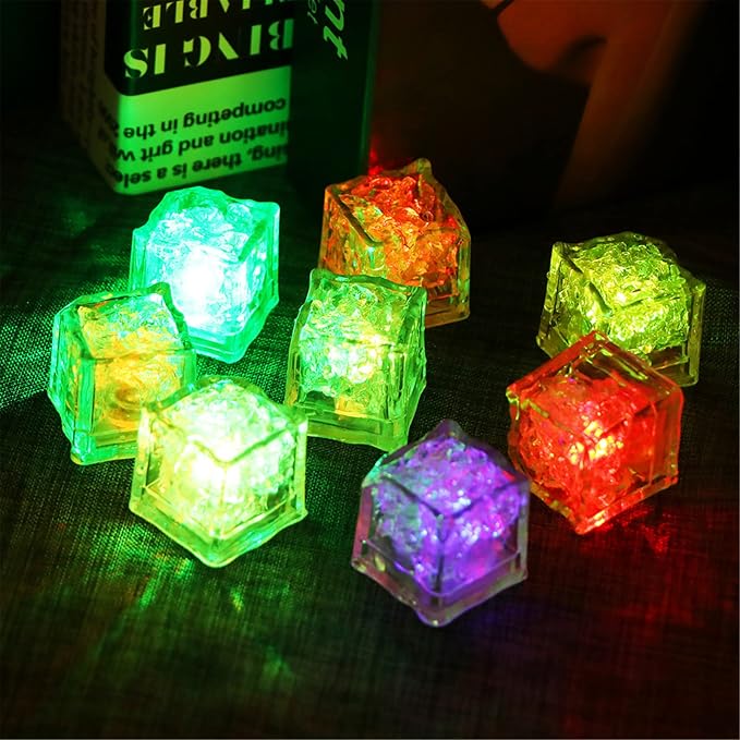 Light Up Ice Cubes, 48 Pack MultiColor Waterproof LED Ice Cubes Flashing Glow in The Dark LED Light up Ice Cubes for Drinks Bar Club Party Wine Wedding Decoration