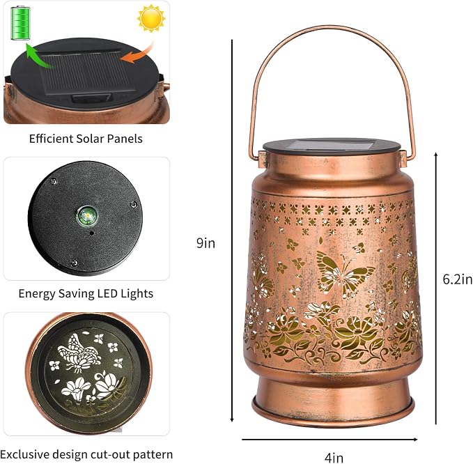 Butterfly Solar Colorful Lanterns Outdoor Waterproof Hanging, Gifts for Mom Grandma Women, Automatic Color Changing Light, Metal Decor Lanterns for Garden Patio Yard Lawn Backyard