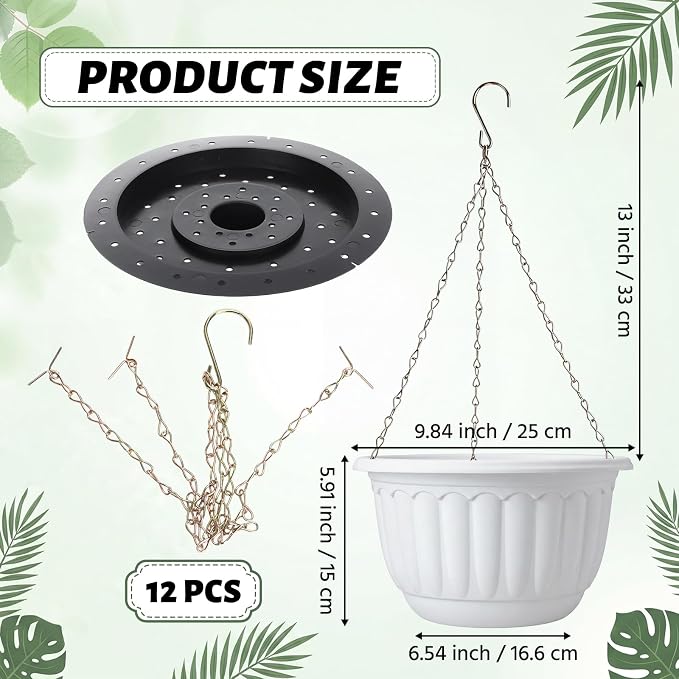 12 Sets Hanging Planters for Indoor and Outdoor Plants Self Watering Hanging Basket Flower Pots Plastic Plant Pots with Drainage Hole and Absorbing Tray(White,10 Inch)