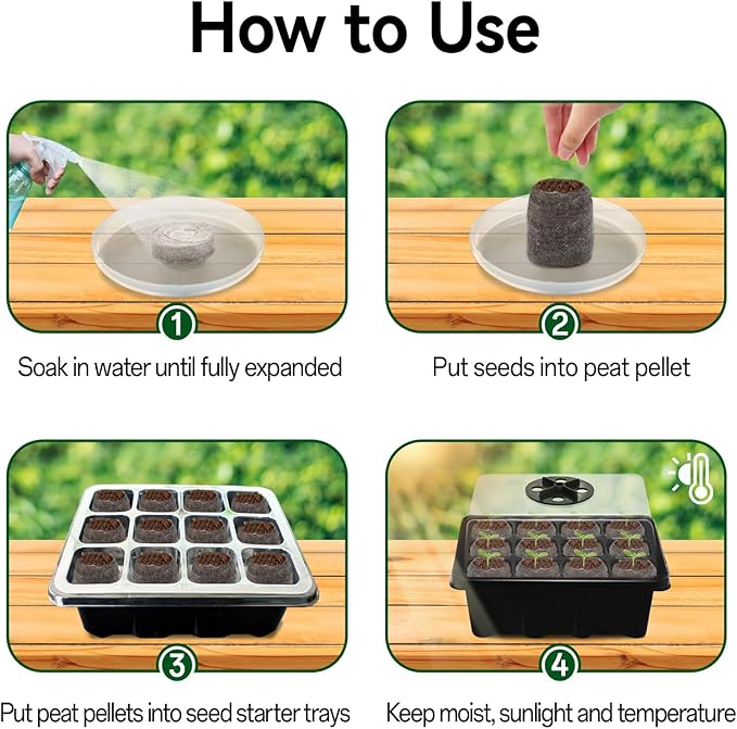 Halatool 8 Pack Seed Starter Tray with 100 PCS Peat Pellets, 96 Cells Black Seeding Starter Trays for Organic Seed Starter Soil Pods for Planting Vegetables Plants Flowers - Starting Seeds Kit
