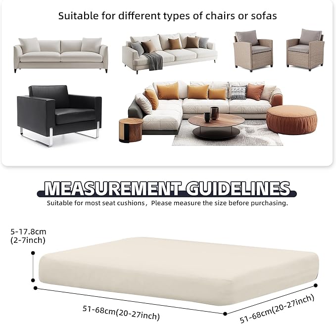 8Pcs Patio Cushion Covers,Outdoor Cushions Covers,Stretch Cushion Covers Replacement, Washable and Reusable Furniture Protectors(Beige)