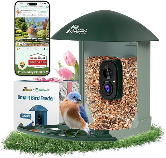 Smart Bird Feeder with 4MP HD Camera, Birdwatching Camera with Free AI Identify Birds & Solar Panel for Outdoors, Auto Video Capture & Instant Notifications,for Mom Dad Birdlovers,Green