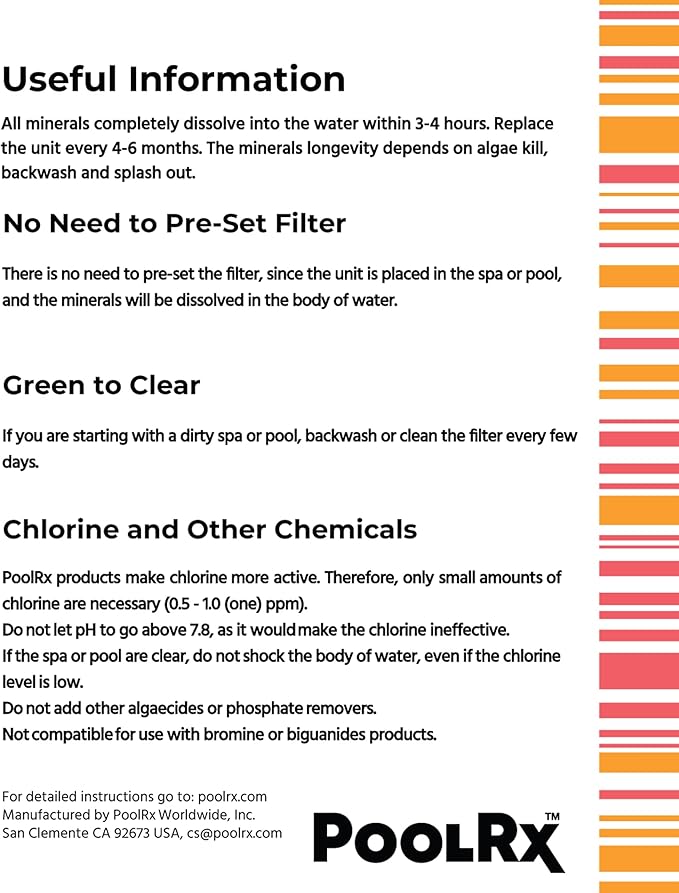 PoolRx+ Mineral Algaecide Unit, up to 6-Month Algae Control, for 5K-7.5K gallons, Orange & White, New Formula with Silver.