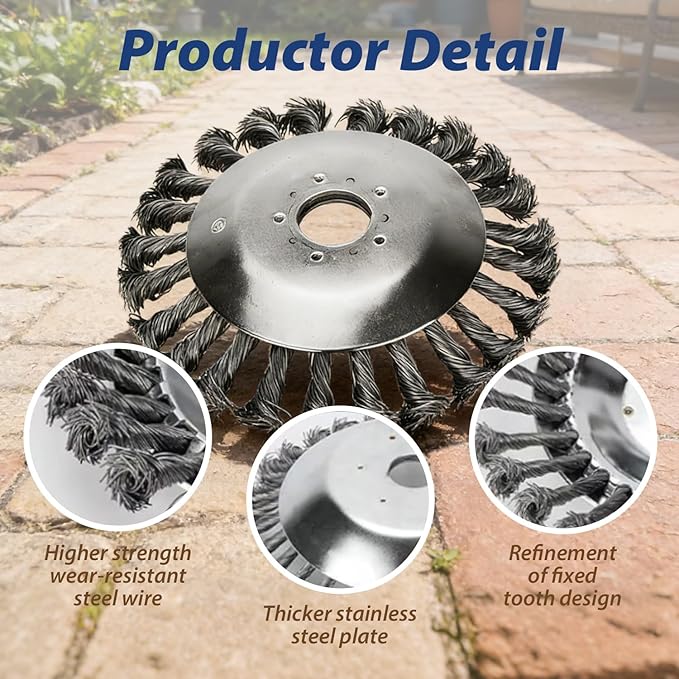 6-Inch Universal Weed Brush Cutter Trimmer Head, Heavy Duty Steel Weed Eater Attachments. Fits Most String Trimmers for Edging, Cleaning Moss, Weeds & Stains from Pavement, Brick, Driveway.