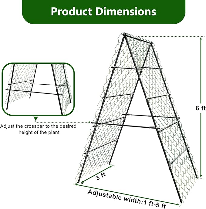 AlisisFores Garden Trellis for Climbing Plants, A-Shape Garden Plant Support Frame for Raised Bed Vegetables, Provides Support for Beans, Tomatoes and Cucumber, Black