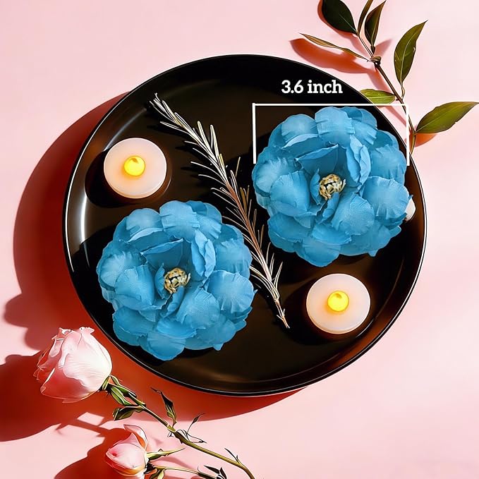 24 Pack Flameless Floating Candles and Floating Artificial Flower Led Battery Operated Waterproof Tea Lights for Cylinder Vases Centerpieces at Wedding, Party, Pool Decor Darkblue