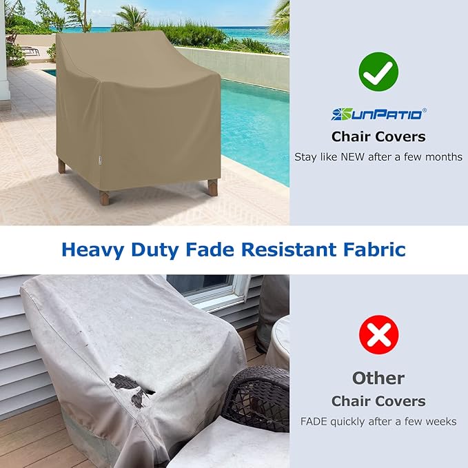 SunPatio Outdoor Chair Covers Waterproof 2 Pack, Heavy Duty Lounge Deep Seat Chair Covers, Fade & Rip Resistant Protector for Outdoor Furniture, All Weather Protection, 33.5"W x 37"D x 36"H, Taupe