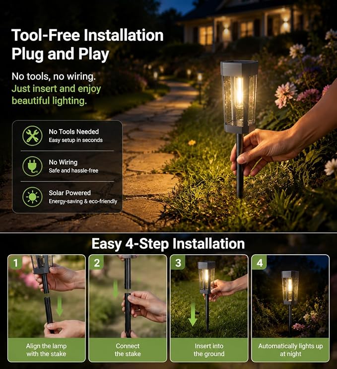Solar Lights Outdoor Waterproof – 12 Pack Solar Powered Garden Pathway Lights - IP65 LED Landscape Lighting for Walkway Patio Lawn Yard Porch Decor