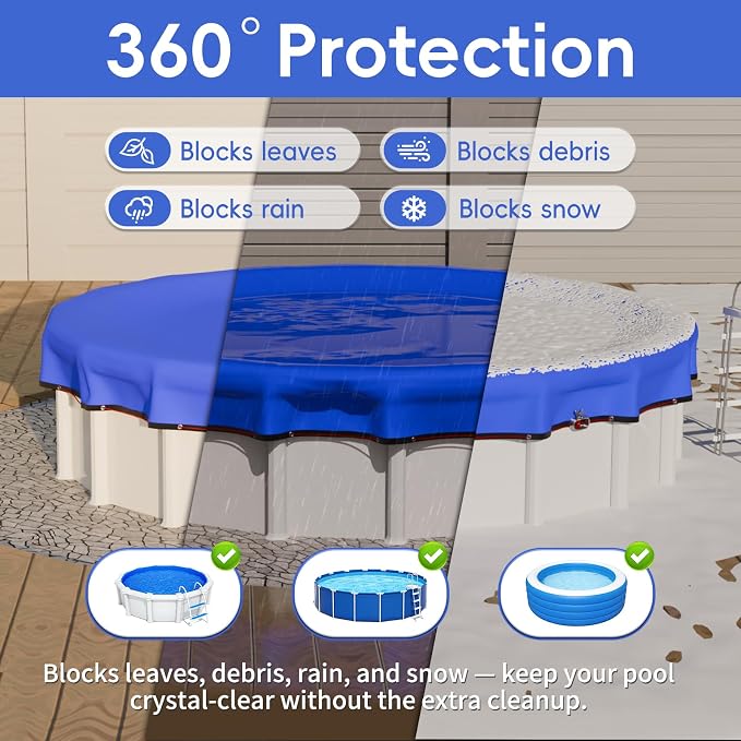 [Ultra Thick] 18FT Round Winter Pool Covers for Above Ground Pool Covers Easy Install 195GSM 500D,UV & Tear Resistant, Upgraded Heavy-Duty Winch, Reinforced Edges,Extra 4Ft Overlap