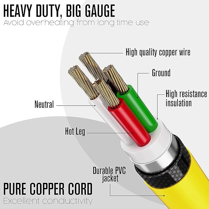 Houseables 30 Amp Generator Cord, Generator Cord, NEMA L14-30P to L14-30R, 30 Amp Extension Cable, 125/250V for 240V Use, 240 Volt, 30amp Power Wire, 4 Prong Plug, Dryer, UL CUL, 10 Gauge, 7500W, 50FT