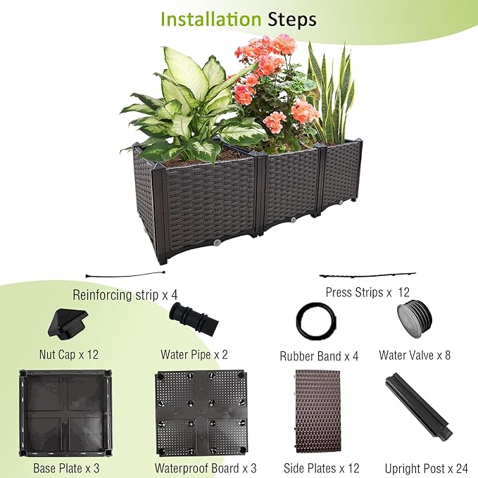 Raised Garden Bed Large Planters for Outdoor Plants Rectangular Elevated Planter Boxes Patio Balcony Deck for Planting Flowers, Vegetables, Tomatoes, and Herbs