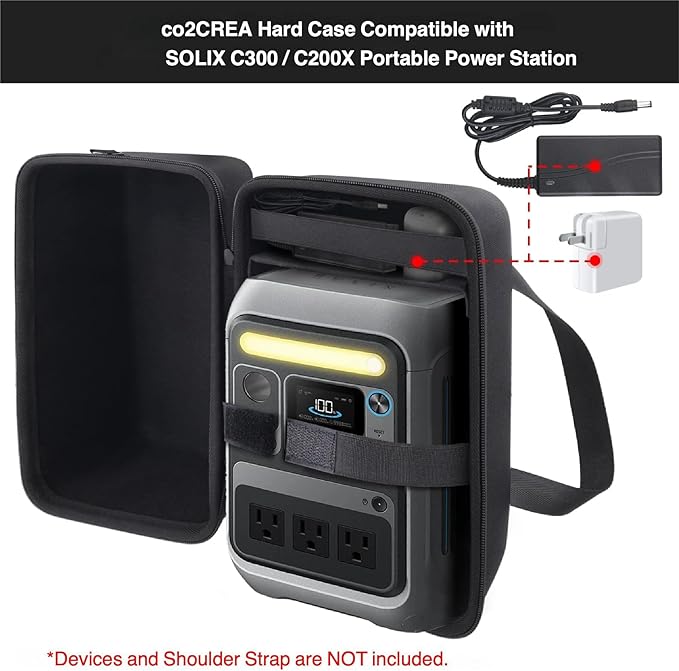 co2CREA Hard Travel Case Compatible with Anker SOLIX C300 / C200X Portable Power Station, Outdoor 288Wh LiFePO4 Battery 300W Solar Generator