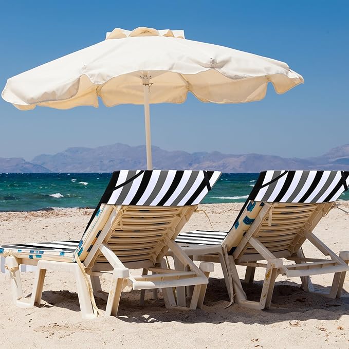 Fumete 2 Pack Lounge Chair Covers 30 x 85 Inch Pool Chaise Lounge Towels Microfiber Beach Chair Towel Portable Striped Outdoor Patio Furniture Cover for Sunbathing Picnic Spa(Black and Grey)