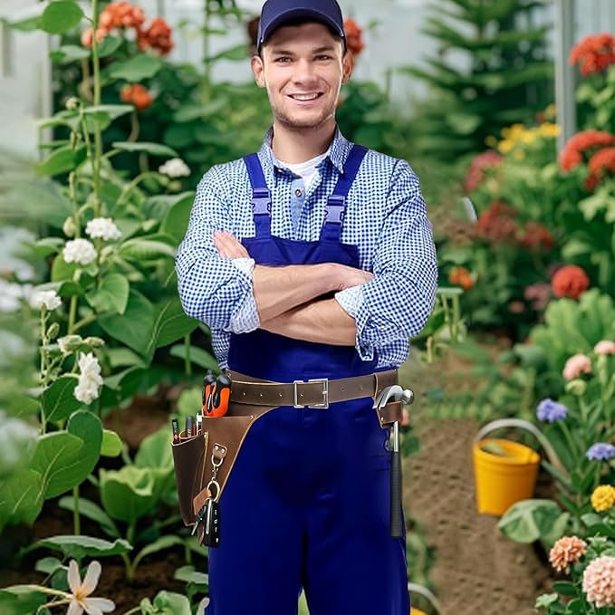 Leather Garden Tool Belts for Men - Gardeners Gifts for Women, Small Tool Belt for Florists, Electrician, Carpenter, Flower Farmer, Landscaper with Hammer Holder - Right