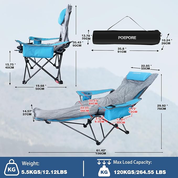 2-Pack Reclining Camping Chair 4 Position with Foot Rest Comfortable for Adults 265Ibs Folding Lounger Mesh Beach Chair with Cooler Bag,Cotton Cushion and Cup Holder for Outdoor Patio