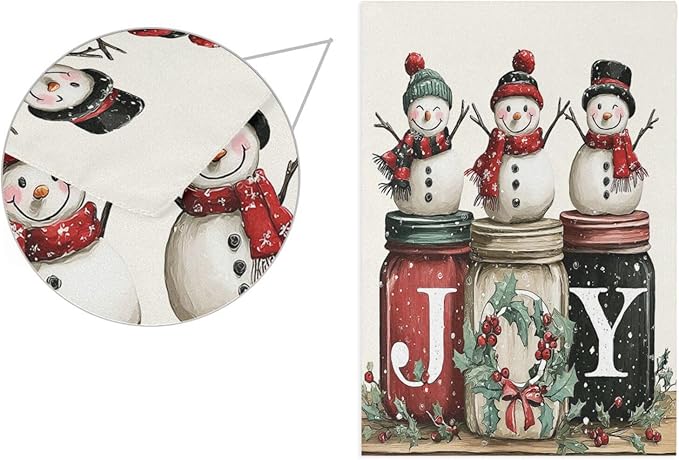 Pfrewn Christmas Winter House Flag 28x40 Double Sided Snowmen Joy Mason Jar Large Garden Yard Flags Welcome Seasonal Outdoor Indoor Banner for Xmas Holiday Yard Home Decoration