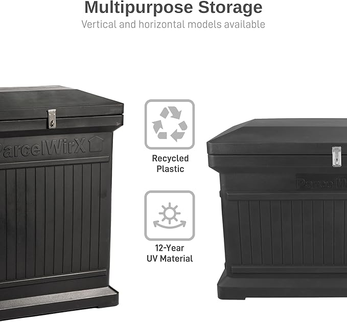 RTS Home Acccents ParcelWirx Premium Horizontal Delivery Box Storage Cabinet with Hinged Lid, 33.5" x 18" x 23.2", Black