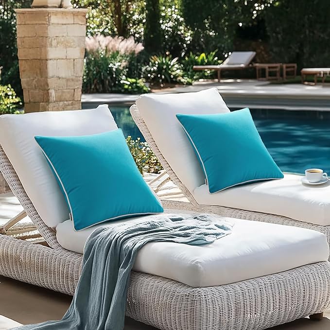 MIULEE Pack of 2 Outdoor Waterproof Pillow Covers Decorative Farmhouse Throw Pillow Covers Square Solid Color Couch Cushions Spring for Patio Tent Bed Sofa Living Room 18x18 Inch Teal Blue
