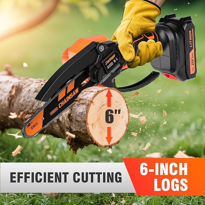 Mini Chainsaw, 6-inch Cordless Electric Small Chainsaws, Portable Handheld Chain Saw for Tree Pruning Shears Garden Maintenance, Best Fathers Day Gift for Men Dad Husband(Orange-2 Battery)