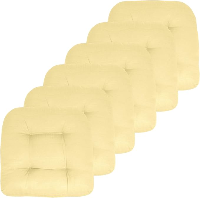 Sweet Home Collection Patio Cushions Outdoor Chair Pads Premium Comfortable Thick Fiber Fill Tufted 19" x 19" Seat Cover, 6 Pack, Yellow