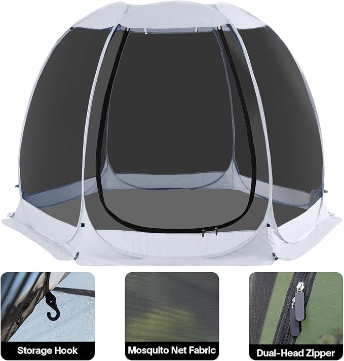 Alvantor Pop Up Screen House Tent, Instant Outdoor Gazebo with Mosquito Netting & UPF 50+ Sun Protection, Portable Canopy Shelter for Patio, Backyard, Camping (2-10 Person)