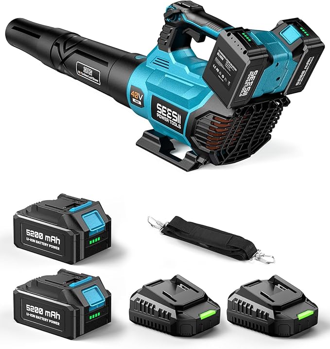 SEESII 40V Leaf Blower Cordless, 650CFM Brushless Motor Battery Powered Leaf Blower with 2 x 5.2Ah Batteries & 2 Chargers, Turbo Mode & 3 Speeds Control Electric Blower for Lawn Care/Light Snow/Debris
