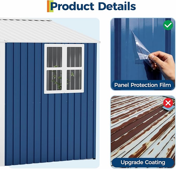 Garvee 10X8 FT Storage Shed with Cross Windows & Double Doors, 450 Cu Ft Large Outdoor Tool Shed, Garden Shed for Riding Mower, Bike, Lawn Equipment - All Weather Meta
