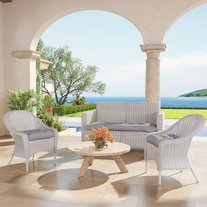 Outdoor Chair Cushions Set of 2, 22x22x4 Inch Seat Pads with Ties for Patio Wicker Chairs Garden Dining Chair, Indoor Outside Use, Fade-Resistant & Waterproof, Light Gray