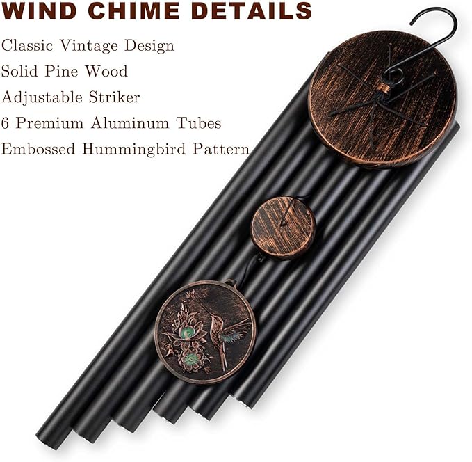 Large Wind Chimes for Outside, 48" Vintage Hummingbird Deep Tone Wind Chime Outdoor Clearance with Heavy Tubes, Patio Porch Balcony Decoration, Garden Hanging Decor Gifts for Women Men