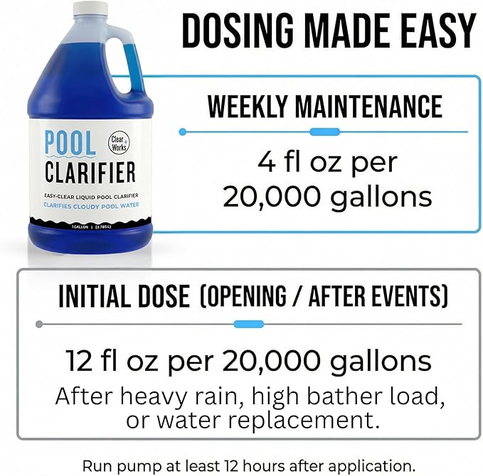 Pool Clarifier, Water Clarifier for Pool, Pool Water Clarifier for Above Ground & Inground Pools, 1 Gallon (128 fl oz), Clears Cloudy Pool Water, Chlorine & Saltwater Compatible