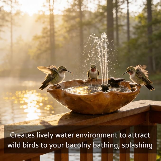 Ceramic Birdbath Solar Fountain, 12.5-Inch Heavy Duty Ceramic Bird Bath Bowl for Outdoor Water Fountain, Wildlife Drinking Station & Ground Feeder, Garden Patio Décor