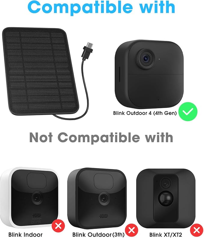 5W Solar Panel Compatible with Blink Outdoor 4(4th Gen)/2K+ Camera, Solar Panel Charger for Blink Outdoor Camera with 13.1ft Cable Rubber Plug, IP65 Weatherproof, Includes Secure Wall Mount, 4 Pack