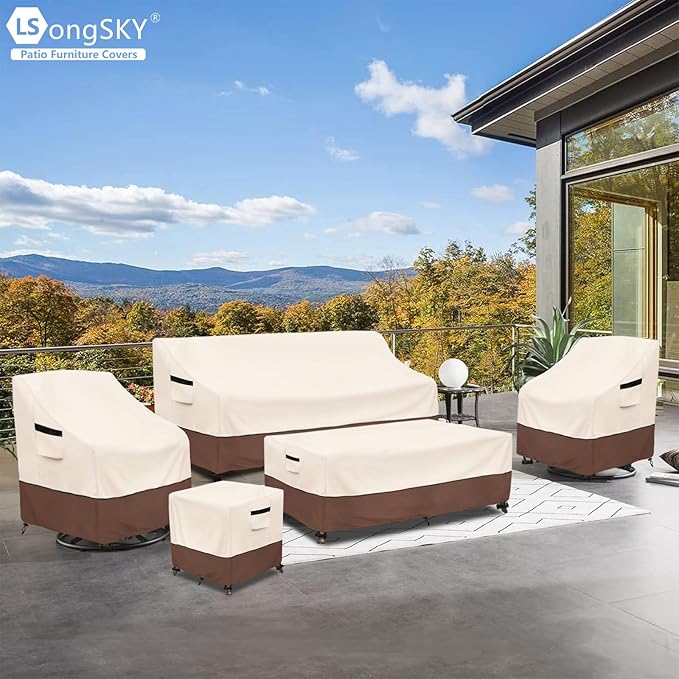 Patio 3-Seater Sofa Cover,Outdoor Couch Cover Fits up to 85W x 38D x 35H Inches,100% Waterproof Heavy Duty Patio Furniture Covers,Beige&Brown