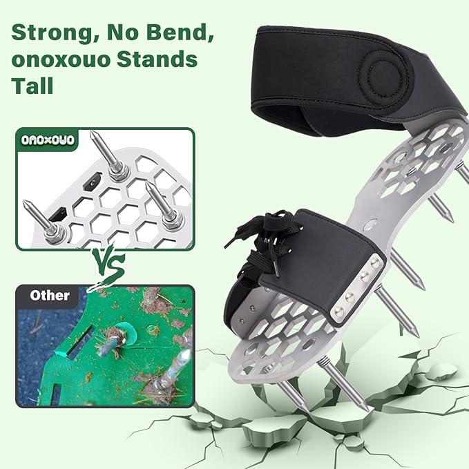 Aerator Shoes, Lawn Aerator Shoes for Grass with Thickened Metal Base, Longer Steel Spike, Aeration Shoes for Lawn with Adjustable Straps, Fully Assembled Aerating Shoes for Lawn Yard - Black