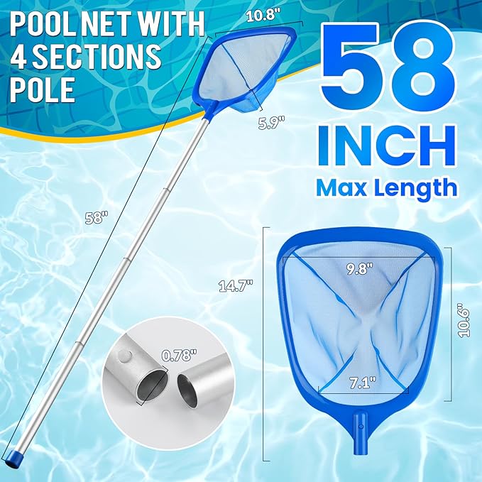 Tavaleu Pool Skimmer Net,Deep Pool Leaf Net with Reinforced Frame, Large Capacity Rake Net for Cleaning, Debris Pickup Removal