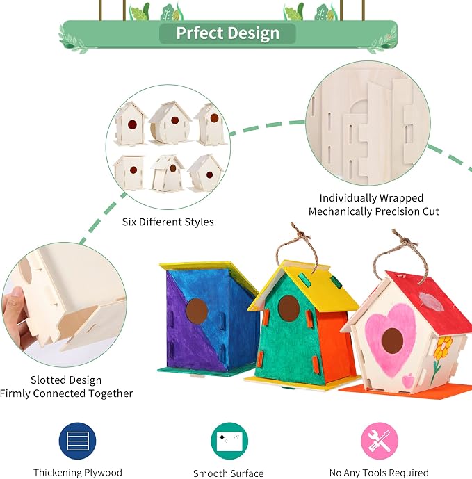ILHSTY 30 Pack Large DIY Wooden Bird Houses Kits for Kids, Kids Crafts Wood Houses for Parties, DIY Crafts and Art Birdhouse Kits for Children to Build and Design