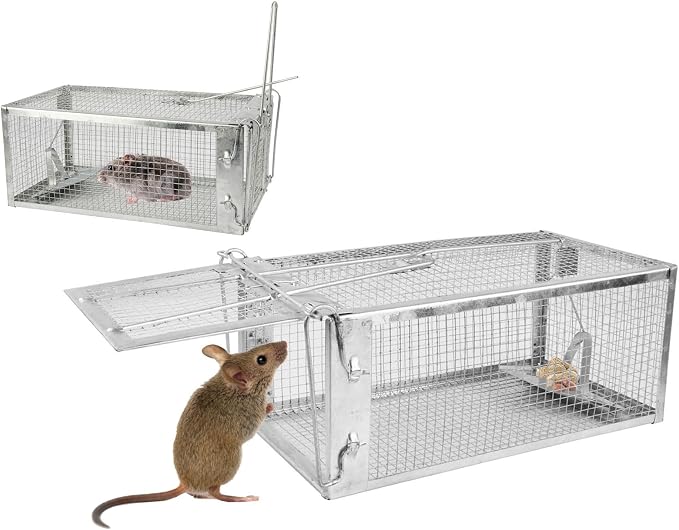 TeqHome Humane Rat Cage Trap, Galvanized Iron Live Animal Mouse Trap Cage That Work for Indoor and Outdoor, Reusable Metal Humane Live Squirrel Traps for Small Rodents Mice Voles,Easy Catch & Release