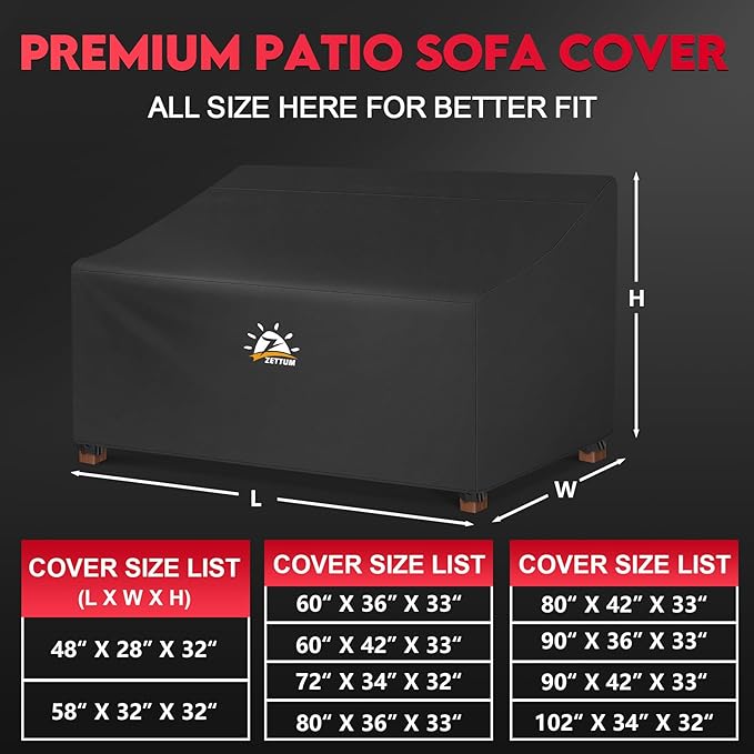 Zettum Patio Sofa Cover 80 Inch - 600D Outdoor Couch Cover Furniture Cover Waterproof & Heavy Duty, Large 3-Seater Bench Cover for Outside Sofa, Loveseat, Couch, Glider and Bench - 80 x 36 x 33 Inch