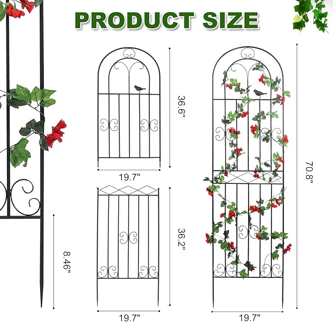 2 Pack 70.8" H x 19.7" W Metal Garden Trellis with Black Coating, Wire Lattice Grid Panel for Climbing Plants Outdoor Roses Vine Cucumbers Vegetables Flower Support (70.8" H, 2 Pack)