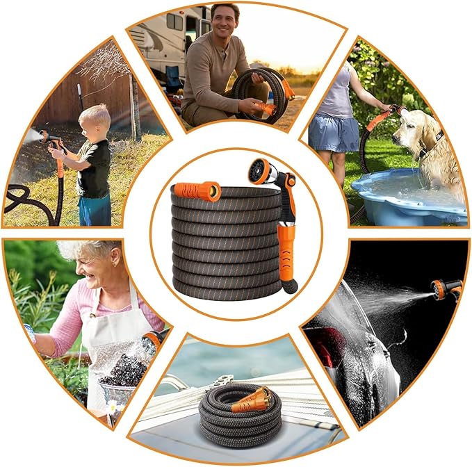 Garden Hose, 30Ft Ultra Flexible Water Hose, with 10 Function Sprayer,Ultra-Lightweight,Leak-Proof,Non-Slip Swivel Handles, Non-Expand,Non-Kink Hoses for Yard, Lawn,Outdoor (OrangeBlack,30Ft)