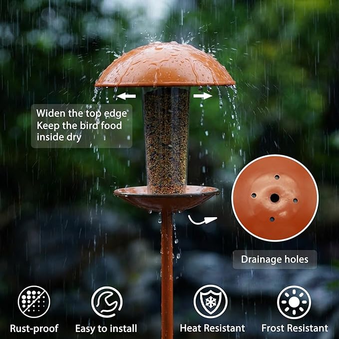 Goodeco Bird Feeder with Pole Standing - Metal Outdoor Bird Feeder for Wild Small Birds, Perfect for Yard Lawn Garden & Patio Decorations, Ideal Gifts for Mom Dad Grandparents (Round)