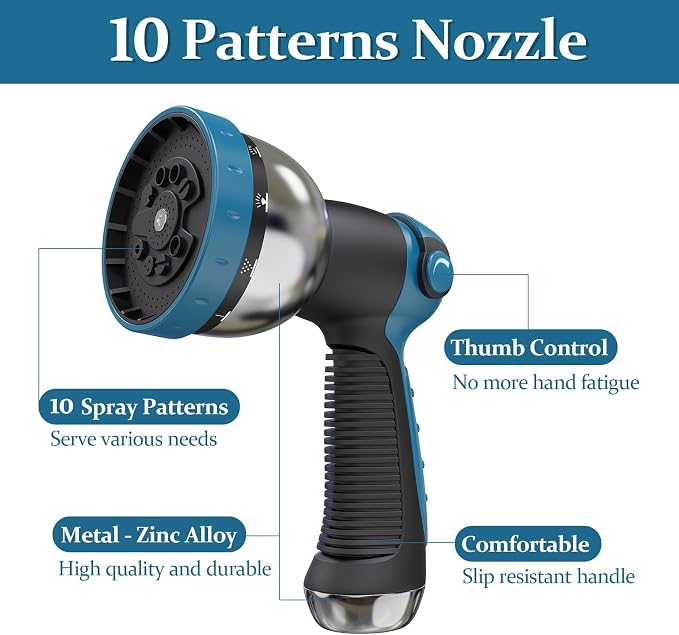 Garden Hose 75 ft, Made of TPE (BetterThan PVC/Hybrid Polymer), Lightweight yet Durable Water Hose with Ergonomic Grip, Drinking Water Safe Material, All-Weather, 3/4" GHT Fittings
