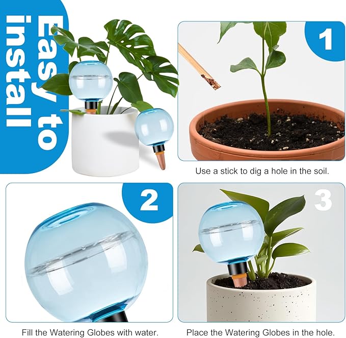 2 Pack Self Watering Globes 17oz Large Plant Watering Globes Top Fill, Self Water Planter Insert Indoor/Outdoor Plastic Water Bulbs Slow Release Terracotta for Plants, Blue