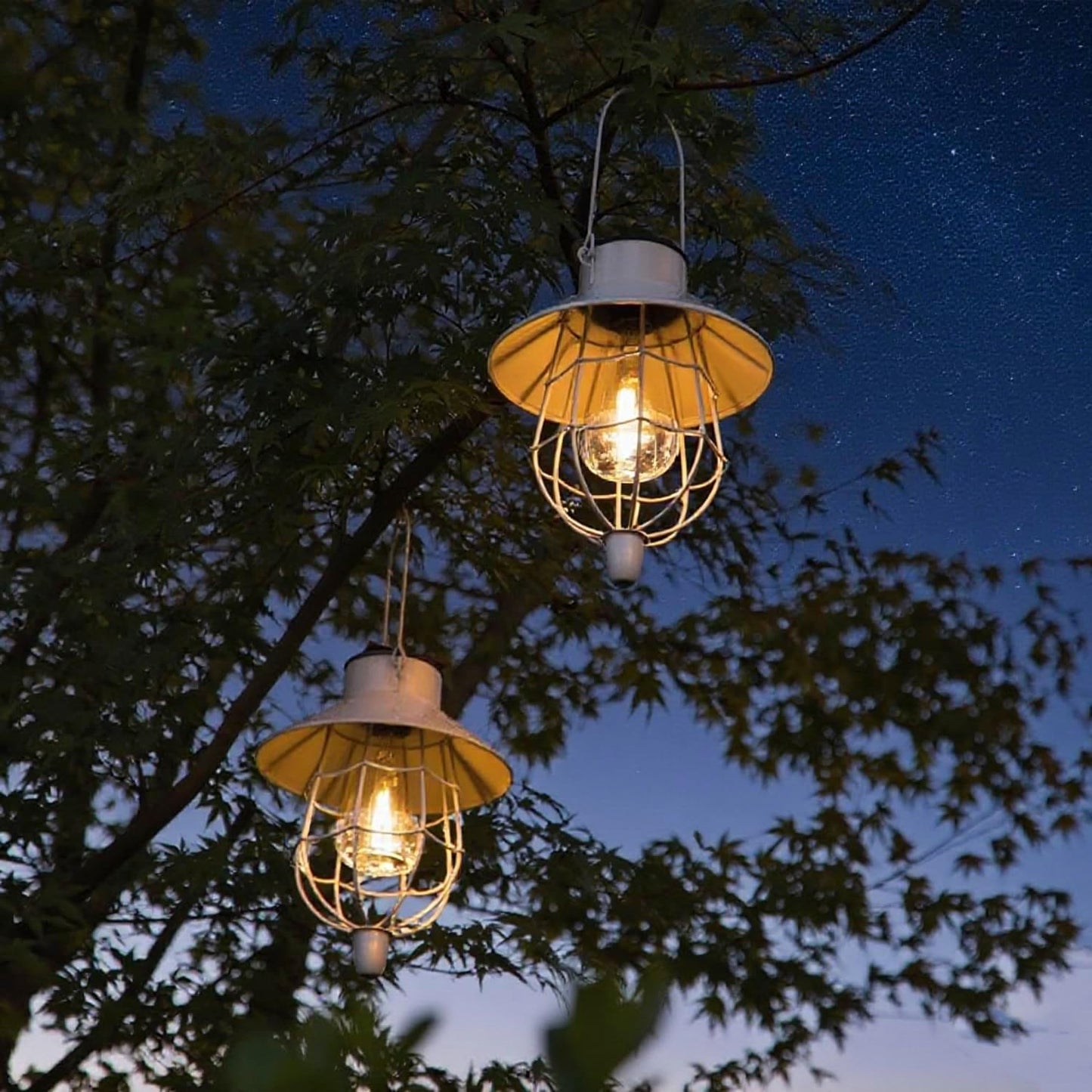 YAKii 2 Pack Solar Lantern Hanging Waterproof Outdoor Metal Solar Lamp with Warm White Light Decorate for Yard Garden Pathway Patio Porch Decor (White)