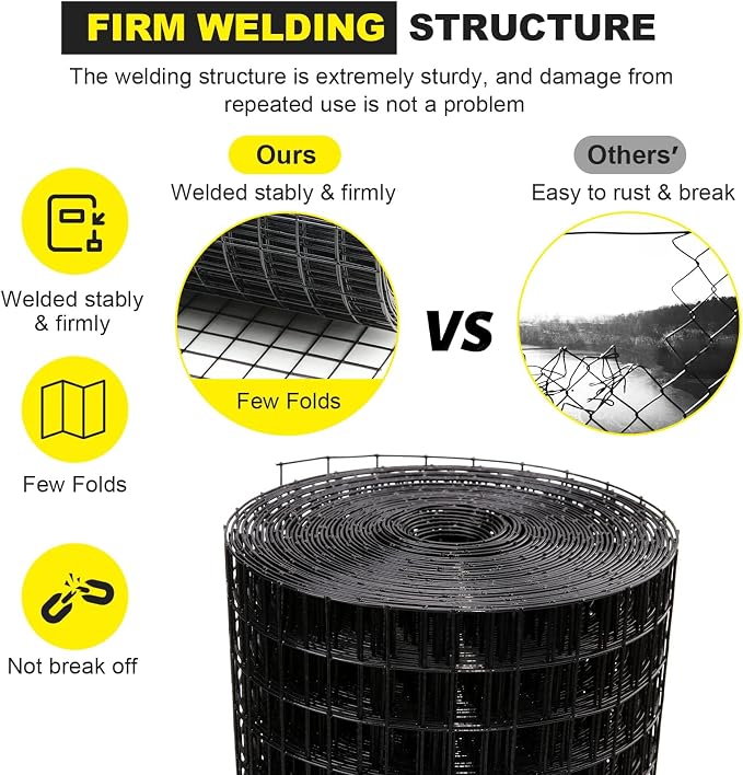 24'' x 25' 1/2inch Hardware Cloth 19 Gauge Black Vinyl Coated Welded Fence Mesh for Home and Garden Fence and Home Improvement Project