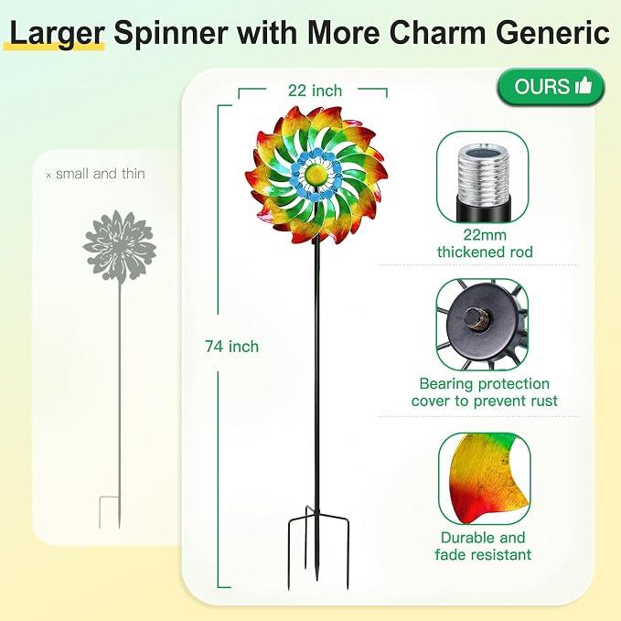 Lariander Wind Spinner - Metal Large Wind Spinners Outdoor - Windmill for Yard and Garden, Gift for Family, Friends, Garden Lovers(74'' x 22'')