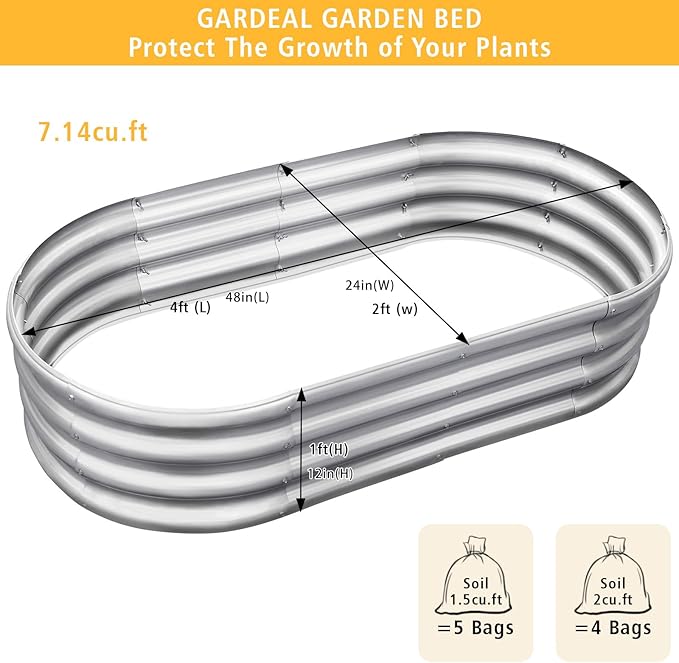 Gardeal Garden Galvanized Raised Garden Bed Kit - Metal Planter Box for Vegetables/Herbs/Flowers, Heavy-Duty Steel Outdoor Garden Box with Reinforced Edges