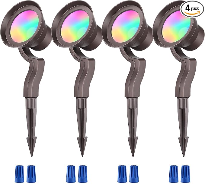 LEONLITE 9W RGB Low Voltage Landscape Lights, Color Changing Wall Wash Landscape Lighting Outdoor, 12-24V LED Landscape Spotlights, Uplight, ETL Listed, Aluminum, IP65 Waterproof, Pack of 4