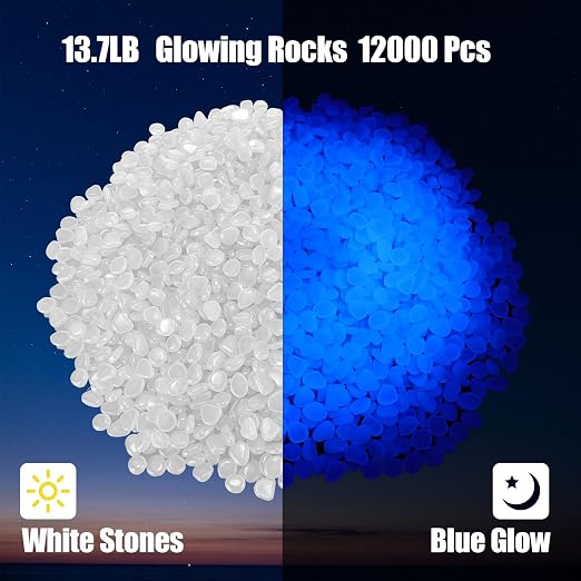 Sasylvia 12000 Pcs Glow in the Dark Rocks Glow in the Dark Stones Glowing Rocks for Garden Outdoor Glowing Fish Tank Pebbles Luminous Stone for Outdoor Yard Patio Aquarium Landscaping (White)