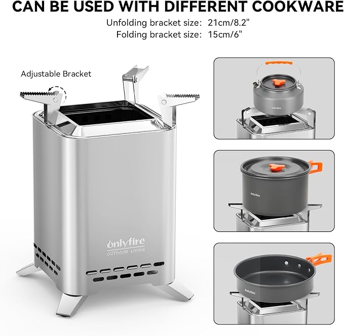 2-in-1 Smokeless Fire Pit with Pot Bracket & Carry Bag, Portable Camping Stove Tabletop Fireplace for Patio Backyard RV Tailgating, Sliver 9", FP052